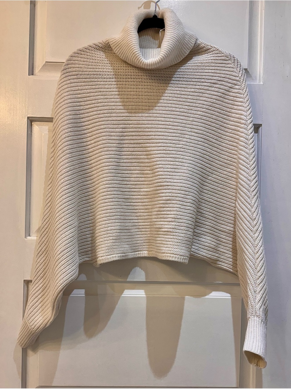 Cropped Cream Ribbed Turtleneck Sweater